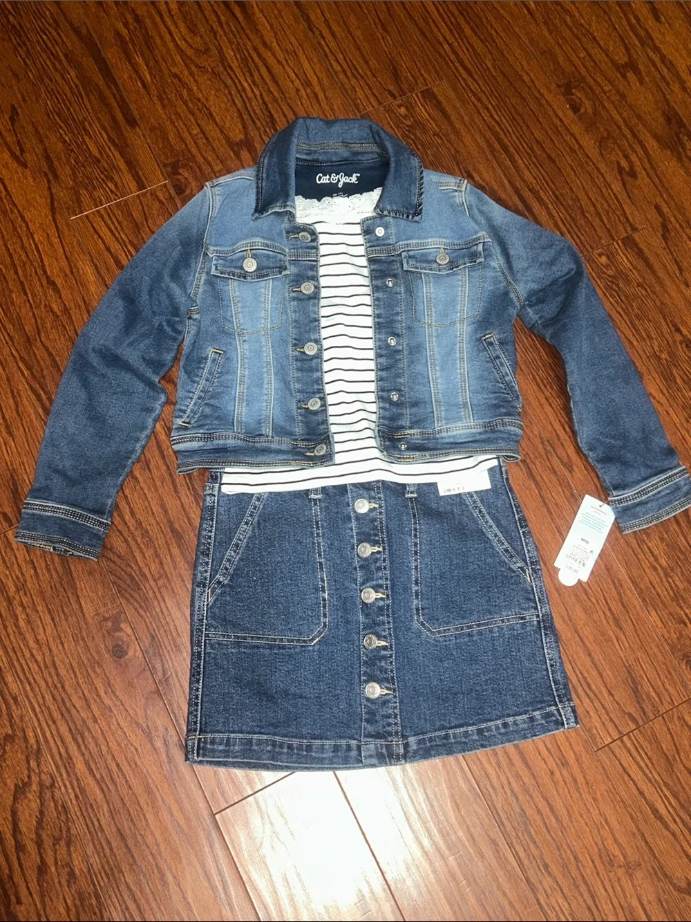 Cat & Jack Girls' Three-Piece Shirt, Denim Jacket and Skirt Set - Blue
